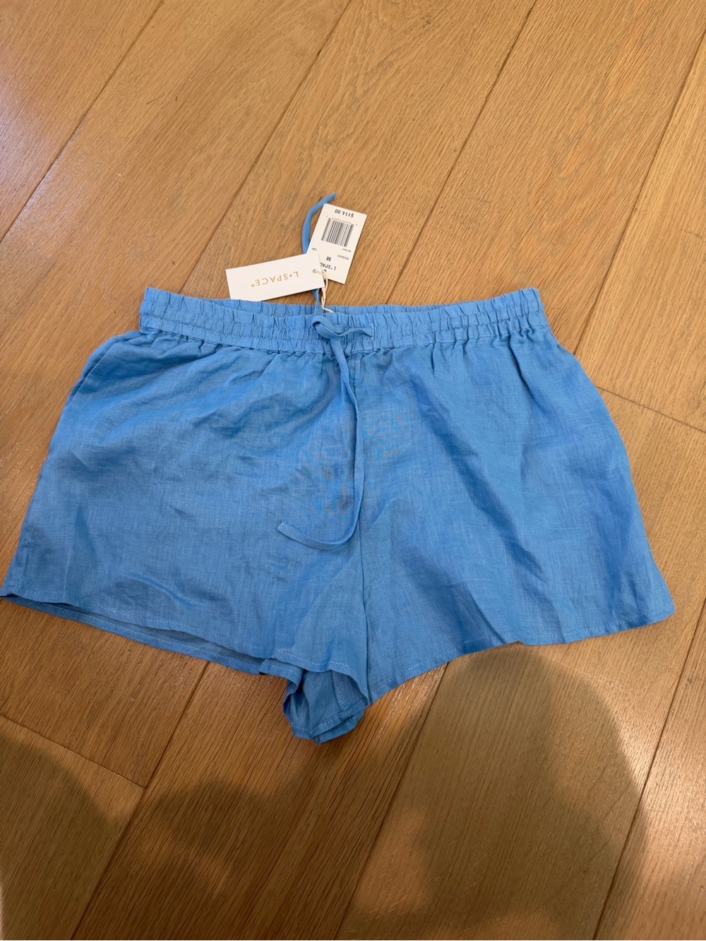 NWT L Space 100% linen rio blue shorts M